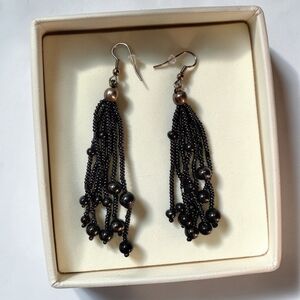 Hematite & Seed Bead Multiple Strand Dangle Earrings